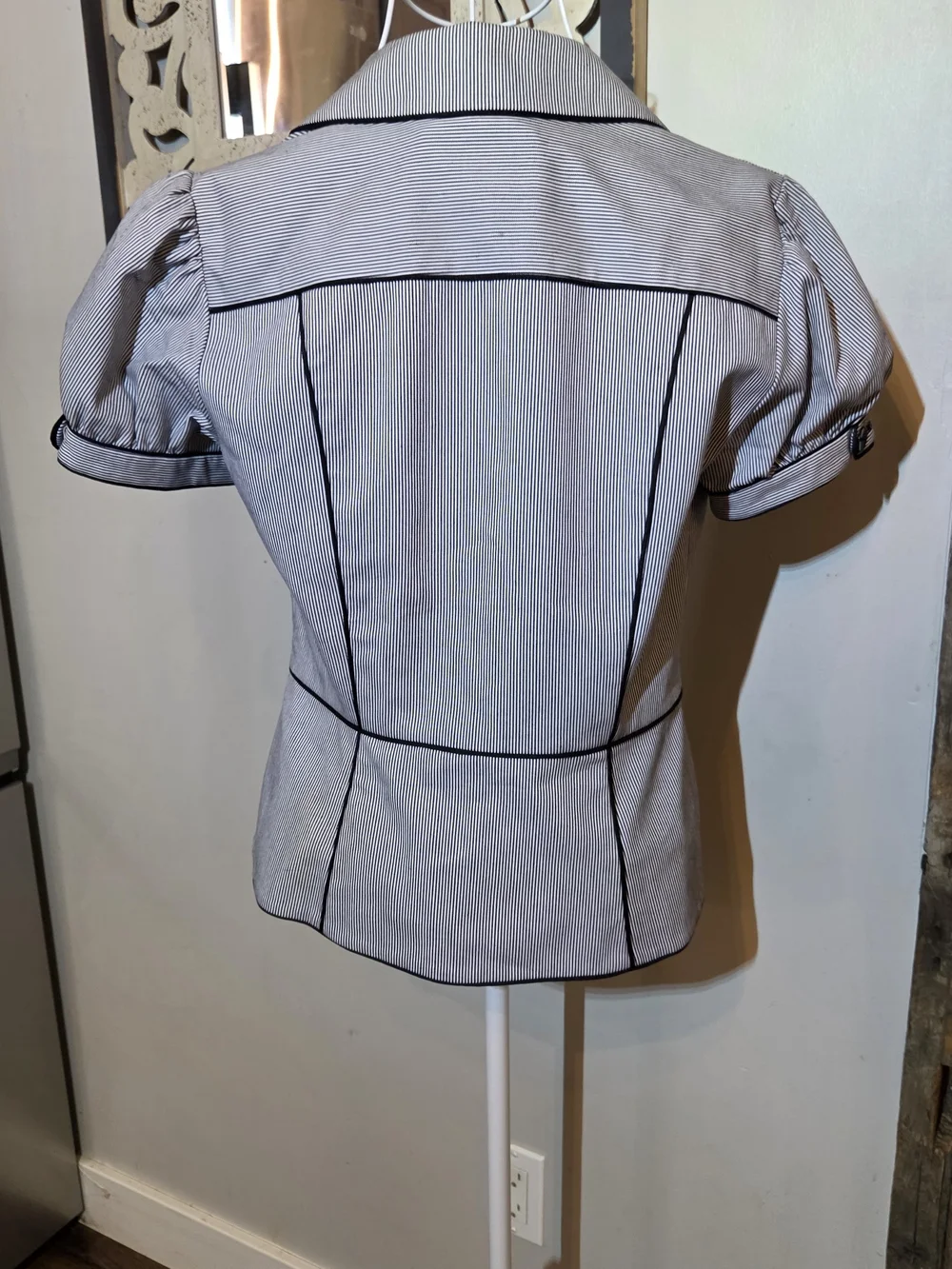 Nine West Light Blue Pinstripe Short-Sleeve Blazer & Wide-Leg Pants